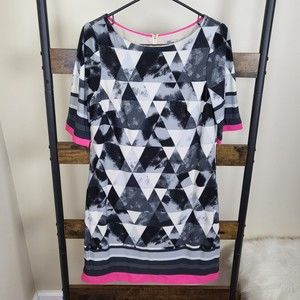 Eliza J black and white Geometric print casual shift dress size 8